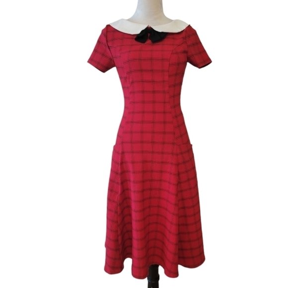 Unique Vintage Red Retro Eloise Midi Swing Dress Size XS / 2 - Picture 2 of 5